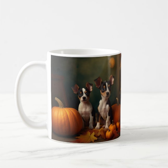 Rat Terrier Valp Höstglädje Pumpa  Kaffemugg (Vänster)
