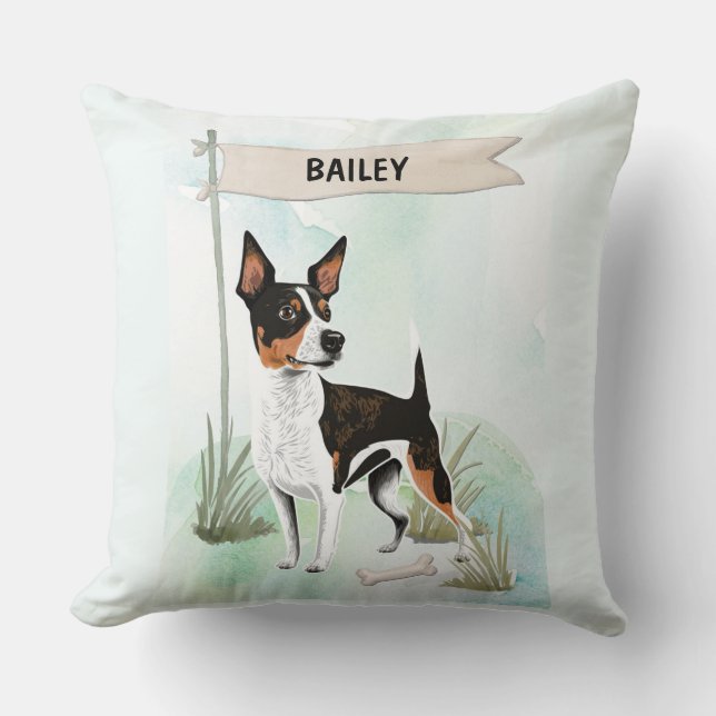 Rat Terrier Watercolor Personalized Dog Kudde (Framsida)