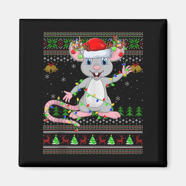 Rat Ugly Christmas Sweaters Holiday Santa Cute Xma Magnet (Framsidan)