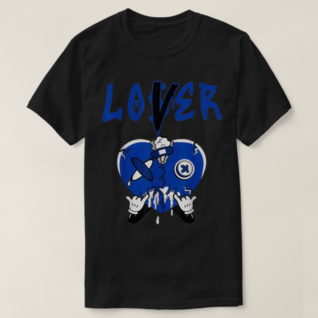 Rätare blått 5s tee för att matcha förlorare Älska (Design framsida)