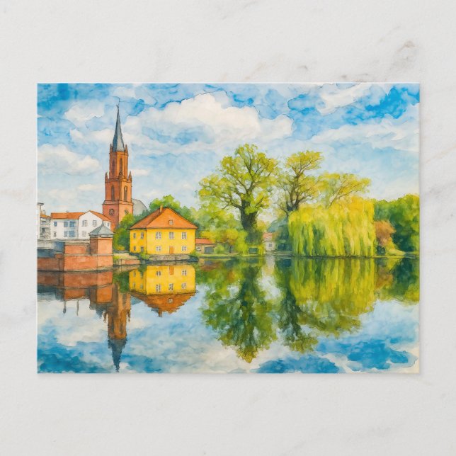 Rathenow-reflektionsvy aquarell havelland helg vykort (Framsida)