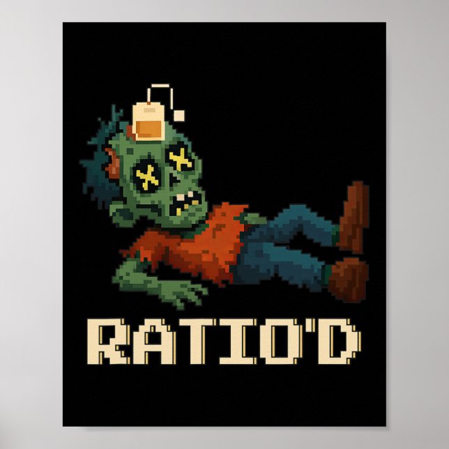 Ratio’d Pixelerad Zombie Gamer Teag Npc Halloween Poster (Framsidan)