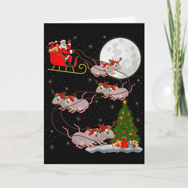 Rats Santa Sleigh Flying Funny Magical Christmas P Kort (Framsida)