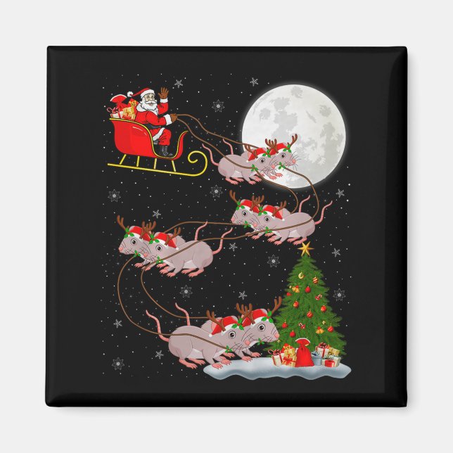 Rats Santa Sleigh Flying Funny Magical Christmas P Magnet (Framsidan)