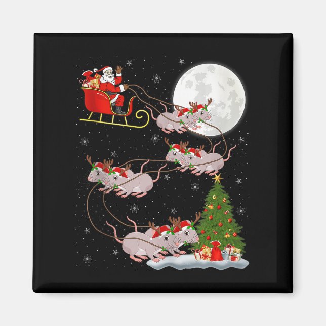 Rats Santa Sleigh Flying Funny Magical Christmas T Magnet (Framsidan)