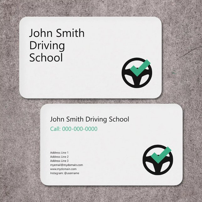 Ratt & bockmarkering - Körskola Visitkort (Steering Wheel & checkmark - Driving School Business Card)