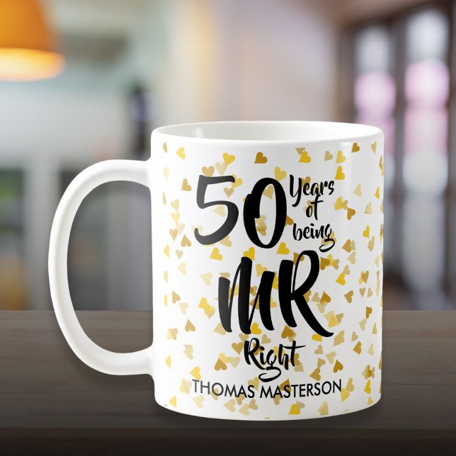 Rätt herr och fru Alltid rätt 50-årsjubileum Kaffemugg (Mr Right and Mrs Always Right 50th Anniversary Coffee Mug)