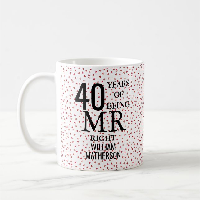Rätt herrens roliga 40-årsjubileum Ruby Hearts Kaffemugg (Vänster)