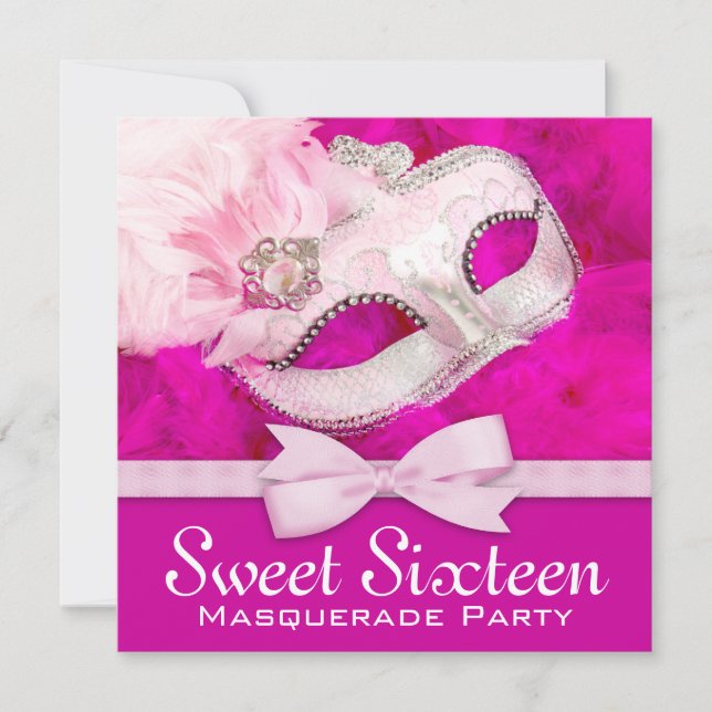 Rätt het rosa maskeradfest inbjudningar (Framsida)