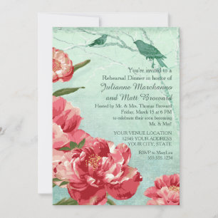 Rätt Retro Flower Rehearsal Dinner Peony & Birds Inbjudningar