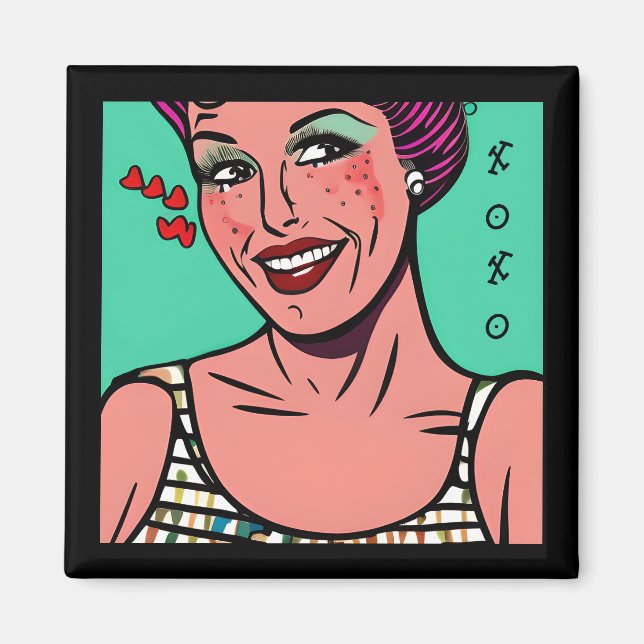Rätt Retro Pop Art XOXO Magnet (Framsidan)