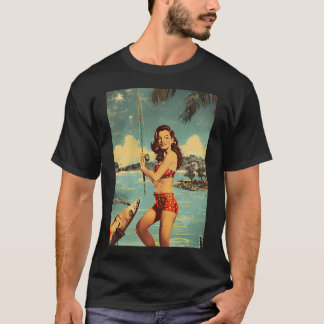 Rätt retro tjej som fiskar t shirt