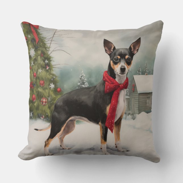 Rått Terrier Hund i Snö Jul Kudde (Framsida)