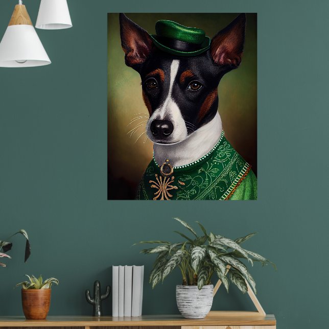 Rått Terrier-hund i St. Patricks dag-kostym Poster (Vardagsrum 1)
