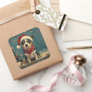 Rått Terrier Hund Jul Vintage Strand Fyrkantigt Klistermärke