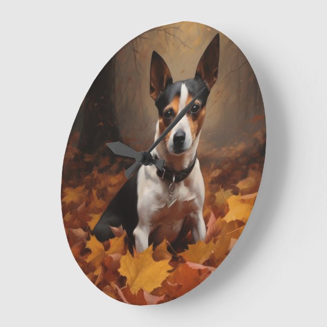 Rått Terrier i höstlöv Fall Inspirera Stor Klocka (Vinkel)