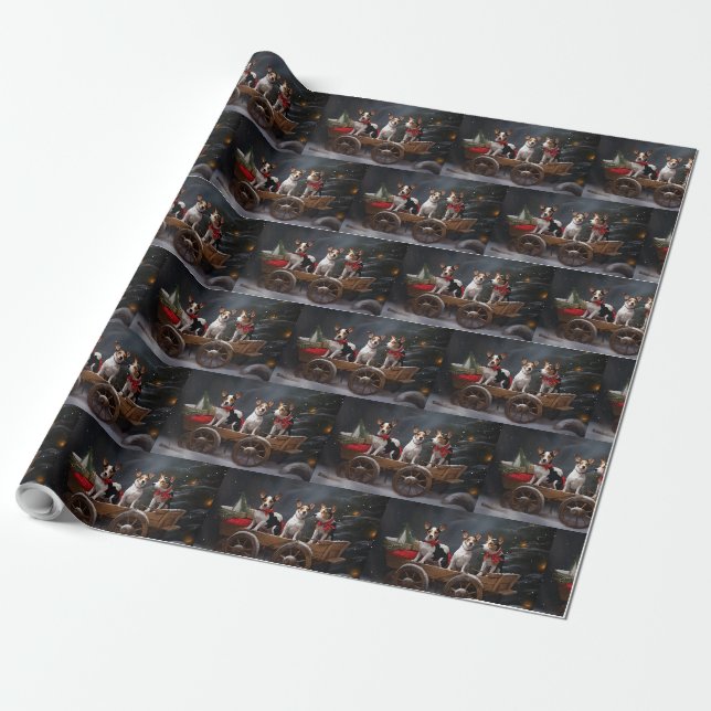 Rått Terrier Snöig släde Juldekoration Presentpapper (Utrullad)