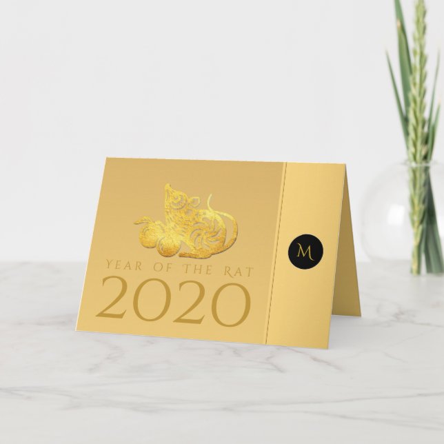 Råtta År 2020: frukts Elegant Monogram Hälsning C Helgkort (Framsida)