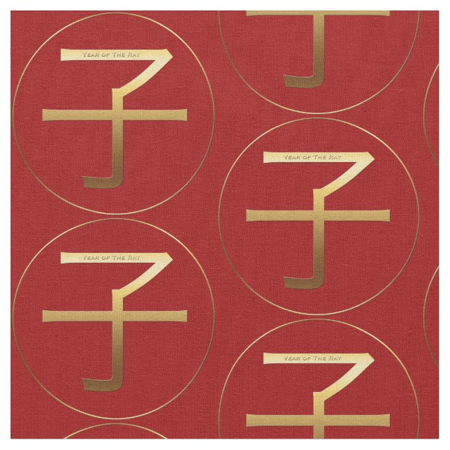 Råtta år Guld med inbyggd effekt Symbol Zodiac Fab Tyg (Närbild)