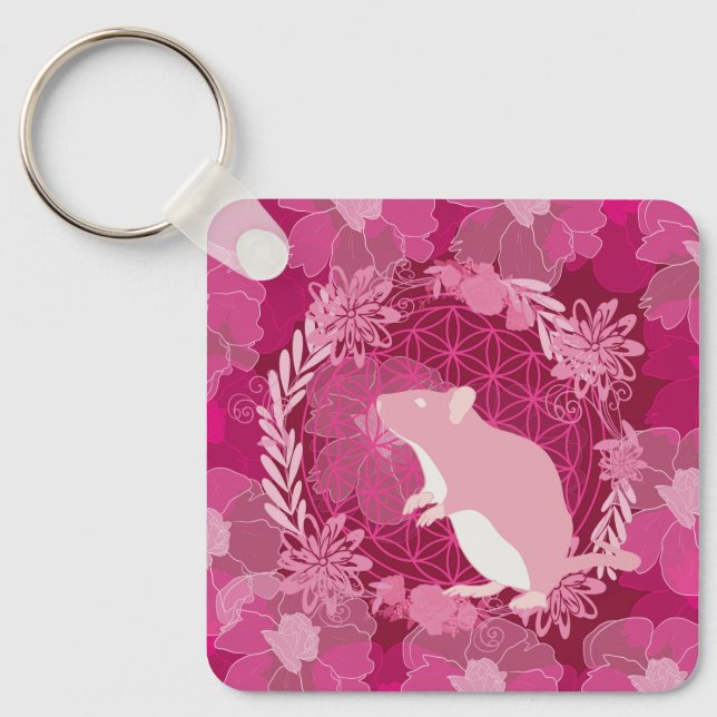 råtta,blomma, ro, mandala,zen,chakra,patte nyckelring (Framsida)