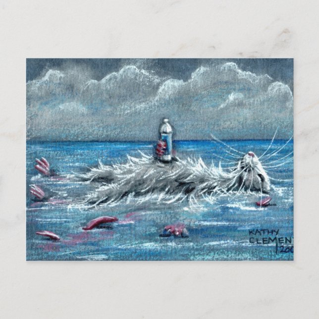 Råtta Flytande med dryck i havets vykort (Framsida)