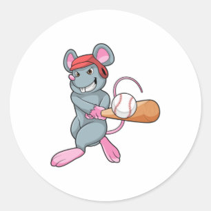 Råtta i Baseball med Baseball fladdermus & Helmet Runt Klistermärke