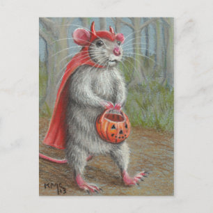 Råtta i Djävulen Costume Halloween-vykort Vykort