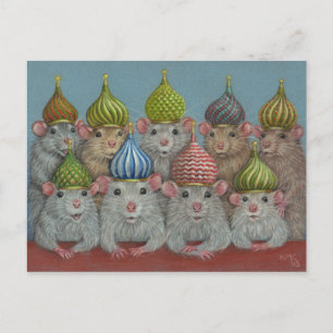 Råtta i St Basil's onion dome hats vycard Vykort
