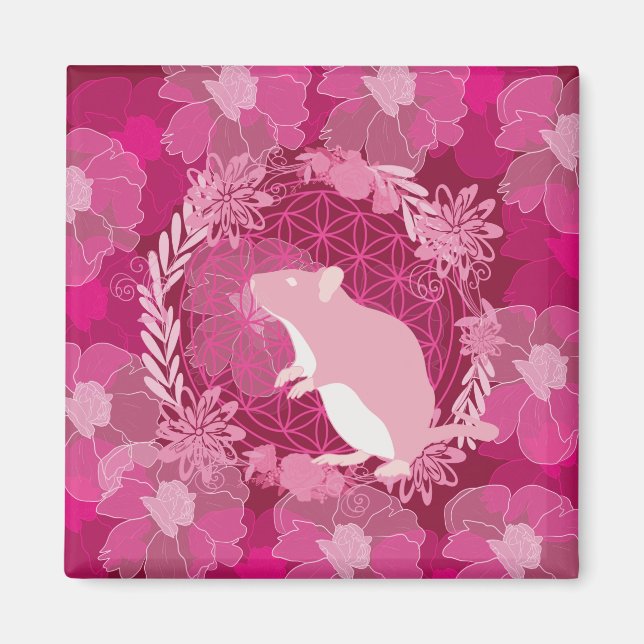 råtta,livets blomma, ros, mandala,zen,chakra,mönst magnet (Framsidan)