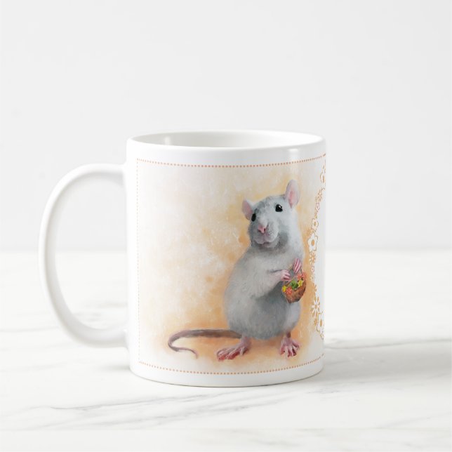 Råtta med blommor kaffemugg (Vänster)