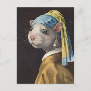 Råtta med Pearl Earring Postcard av KMCoriginals Helg Vykort