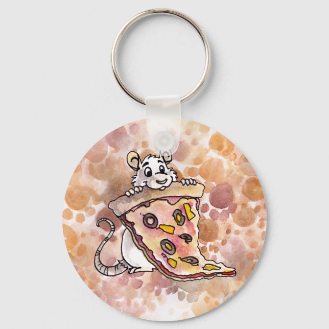 Råtta med Pizza Keychain Nyckelring (Framsida)