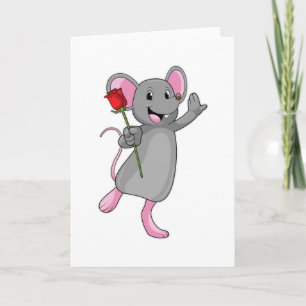 Råtta med rosblomma kort