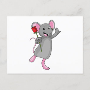 Råtta med rosblomma vykort