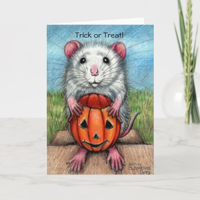 Råtta Pumpkin Halloween Card, Bus eller godis! Kort (Framsida)
