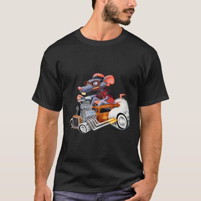Råtta Rod Drag Tävla Old school Cars Råtta på övre T Shirt (Framsida)