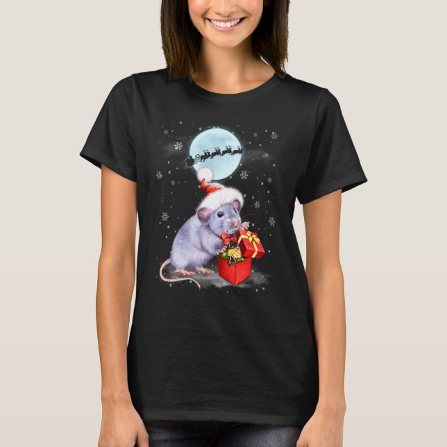 Råtta Santa Hat Snögubbe under Moonlight Kristus T Shirt (Framsida)