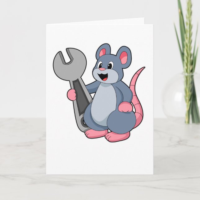 Råtta som mekaniker med skiftnyckel kort (Framsida)