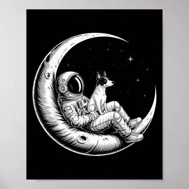 Råtta Terrier Astronaut Galaxy Måne Hundälskare Poster (Framsidan)