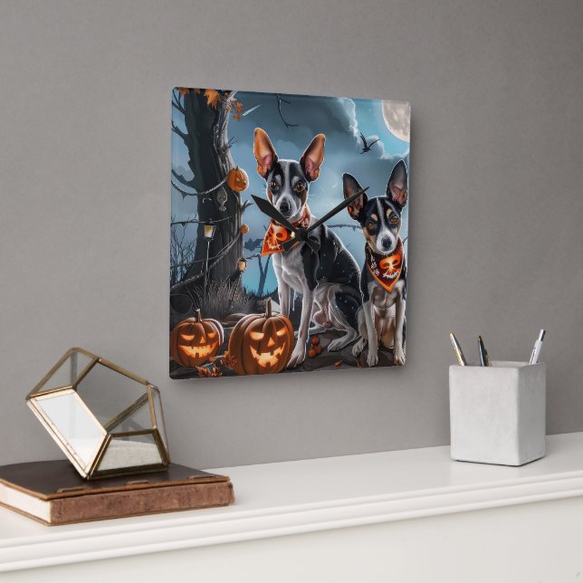 Råtta Terrier Halloween Spooky Fyrkantig Klocka (Kontor)