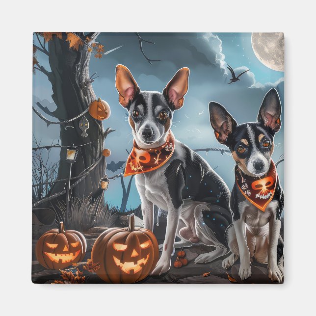 Råtta Terrier Halloween Spooky Magnet (Framsidan)