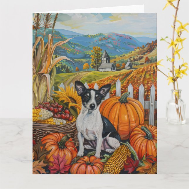 Råtta Terrier Hund Autumn Harvest Thanksgiving Kort (Gul blomma)