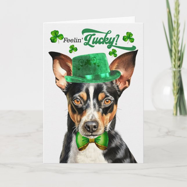 Råtta Terrier Hund Feelin' Lucky St patrick's day Helgkort (Framsida)