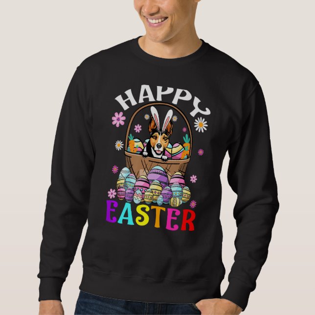 Råtta Terrier Hund Glad påsk Bunny Eggs Påsk Lång Ärmad Tröja (Framsida)