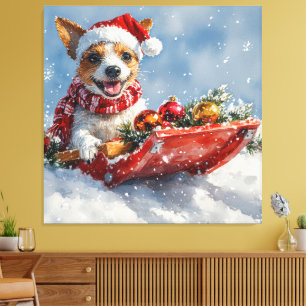 Råtta Terrier Hund i Sledge Låt det snöa jul Canvastryck