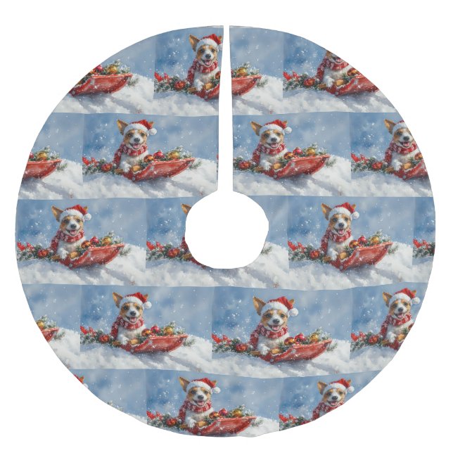 Råtta Terrier Hund i Sledge Låt det snöa jul Julgransmatta Borstad Polyester (Framsidan)