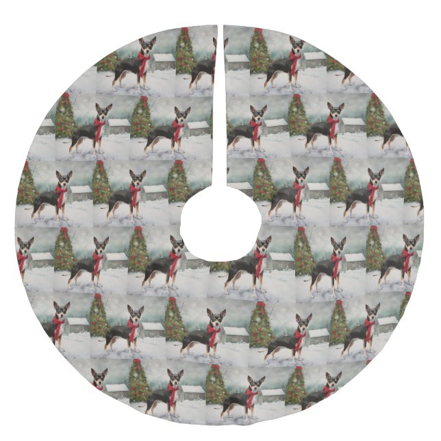 Råtta Terrier Hund i Snö jul Julgransmatta Borstad Polyester (Framsidan)