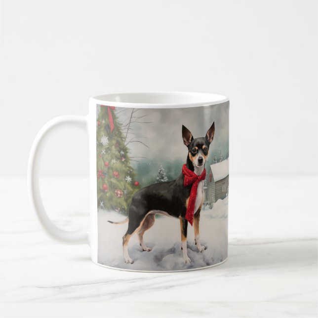 Råtta Terrier Hund i Snö jul Kaffemugg (Vänster)