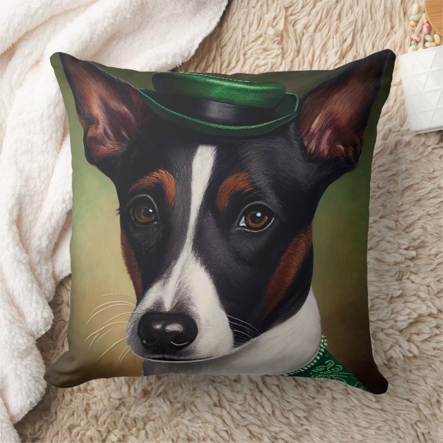 Råtta Terrier Hund i St. Patrick Dress Kudde (Filt)