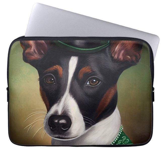 Råtta Terrier Hund i St. Patrick Dress Laptop Fodral (Framsidan)